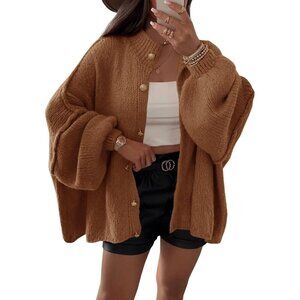 Women's Brown Oversized Cardigans Button Down Chunky Fall Sweater Coats